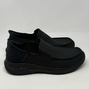 Skechers Parson Oswin Shoes Mens 11.5 Black Leather Easy On Slip Ins Comfort